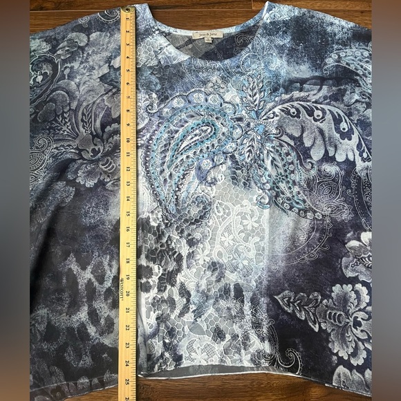 Jess and Jane Blue Paisley Lightweight Top Kimono Sleeves Lace Detail Womens S - Picture 3 of 6